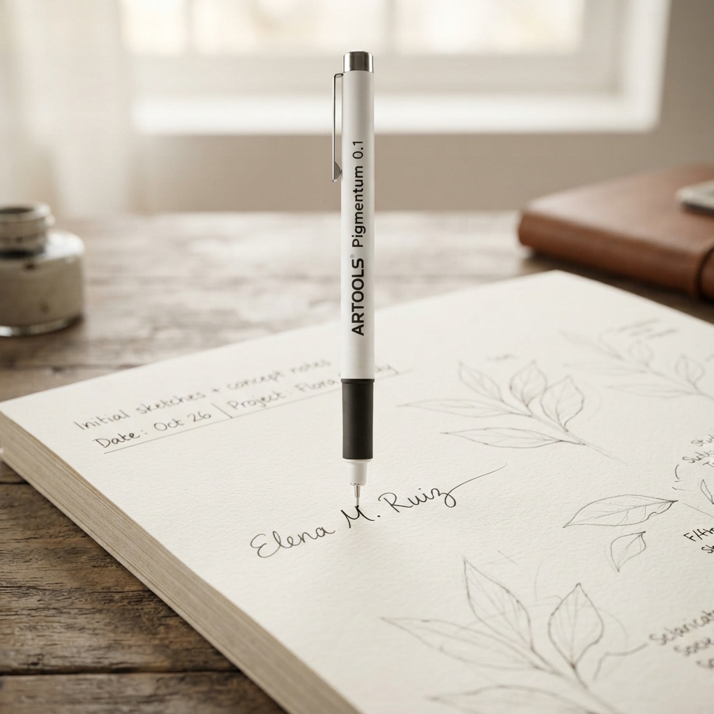ARTOOLS Pigmentum 0.1 — Precision Pen sobre caderno de sketches